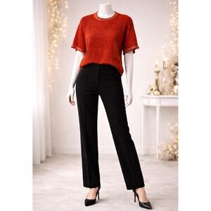 Zara Rust Orange Textured Knit Top Frayed Hem Minimal Artsy Short SleeveM